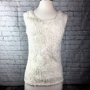 Ann Taylor Rosette Tank Top Scoopneck Ivory Floral